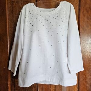 Coral Bay Women's Petite Large White 3/4 Sleeve Top with Studded Glittery Design